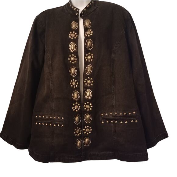 DG2 by Diane Gilman Jackets & Blazers - DG2 by Diane Gilman Black Denim Jeans Jacket With Silver Details. 2X